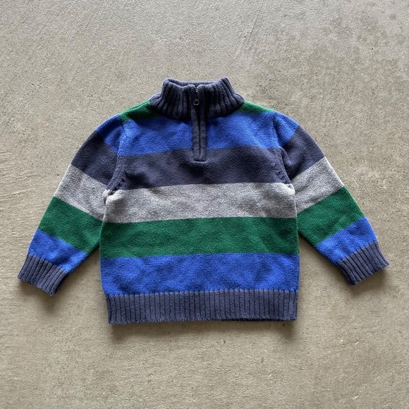 OshKosh B’gosh Other - Oshkosh Kids Quarter Zip Sweater Size 18M  Blue Green Striped Pullover